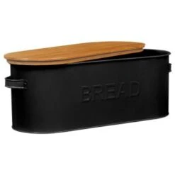 B&M The Organised Kitchen Bread Bin - Black -Quality Home Store 334654 russell hobbs oval bread bin with wooden lid grey 71