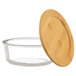 B&M Round Glass Food Containers With Bamboo Lid 2pk -Quality Home Store 376822 2 round glass food containers