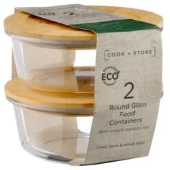 B&M Round Glass Food Containers With Bamboo Lid 2pk -Quality Home Store 376822 2 round glass food containers 5