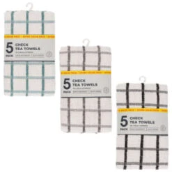 B&M Essentials Check Tea Towels - Black 5pk -Quality Home Store 380235 5pk check tea towels main