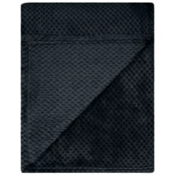 B&M Waffle Fleece Throw - Black -Quality Home Store 383147 supersoft waffle fleece throw black 3