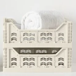 Midi Stacking Fold Flat Crate 30.6 X 20.5 X 12.6cm - Cream -Quality Home Store 384970 384974 384975 home essentials midi stacking fold flat crate main