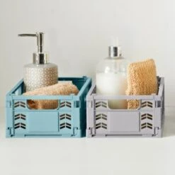 Mini Stacking Fold Flat Crate 22.2 X 15 X 8.7cm - Teal -Quality Home Store 384980 384981 384982 home essebtials mini stacking fold flat crate main 1