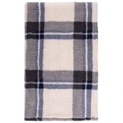 Simply Everyday Check Sherpa Throw - Navy -Quality Home Store 388694 navy check sherpa throw 2