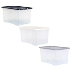 B&M Large Clear Storage Box With Lid 60L - Black -Quality Home Store 391386 clear 60 litre box with lid group