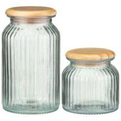 B&M Small Ribbed Glass Jar With Wooden Lid 9 B&M Small Ribbed Glass Jar With Wooden Lid -Quality Home Store 394426 394427 ribbed glass jar with wooden lid group 1