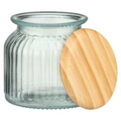 B&M Small Ribbed Glass Jar With Wooden Lid 7 B&M Small Ribbed Glass Jar With Wooden Lid -Quality Home Store 394427 ribbed glass jar with wooden lid small