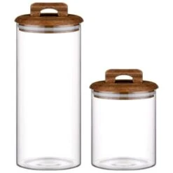 B&M Small Glass Jar With Acacia Wood Lid -Quality Home Store 394438 394439 glass canister with acacia wood group