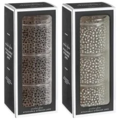 B&M Printed Glass Stackable Storage Jars 3pc - White -Quality Home Store 396484 3pk printed glass stackable storage jars group