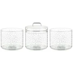 B&M Printed Glass Stackable Storage Jars 3pc - White -Quality Home Store 396484 3pk printed glass stackable storage jars white 2