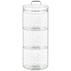B&M Printed Glass Stackable Storage Jars 3pc - White -Quality Home Store 396484 3pk printed glass stackable storage jars white 4