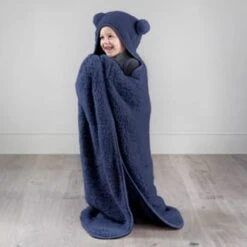 Simply Kids Hooded Sherpa Blanket - Navy
